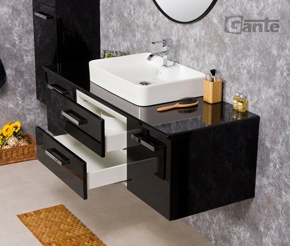 Czarna szafka wisząca z umywalką 140 cm Luna seria Fokus C