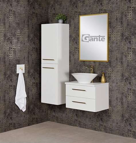 Szafka wisząca biały mat z umywalką nablatową 60 cm Belli Gold Gante