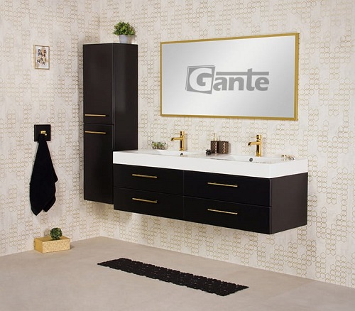 Szafka łazienkowa wisząca czarny mat z umywalką dwie komory 160 cm Nela Belli Gold Gante