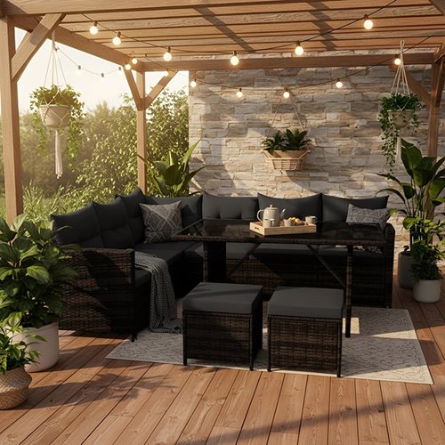 Zestaw mebli ogrodowych z technorattanu narożnik, stół, pufy Toledo brąz zdjęcie 10