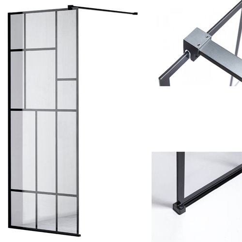 Czarna ścianka prysznicowa 80 cm SH05B szkło 8mm