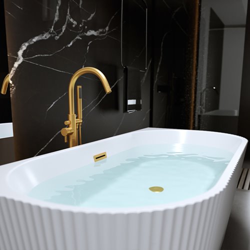 Wanna wolnostojąca przyścienna korek oraz przelew złoty szczotkowany 150 cm Carlo Hydrosan