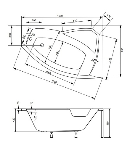 Wanna narożna 150 cm Prawa Rima Besco