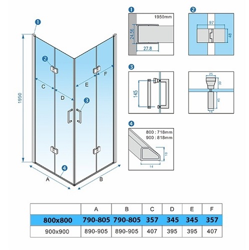 Kabina prysznicowa drzwi składane czarna kwadratowa 80x80 KZ08B