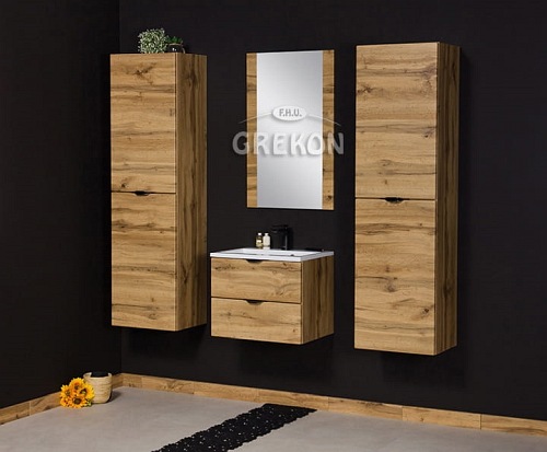 Słupek łazienkowy z koszem wiszący dąb naturalny 40x143,5 cm Victa Gante
