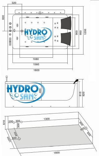 Wanna z hydromasażem i podgrzewaczem wody Fenix 606 180x120 P