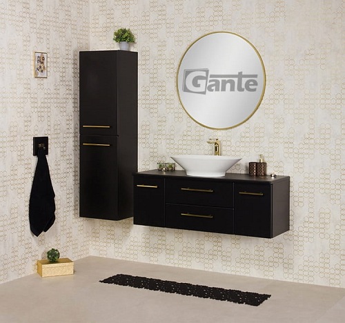 Szafka łazienkowa wisząca 120 cm czarny mat z umywalką nablatową Belli Gold Gante