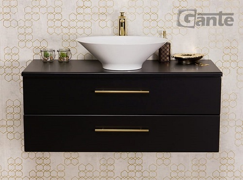 Szafka łazienkowa wisząca 100 cm czarny mat z umywalką nablatową Belli Gold Gante
