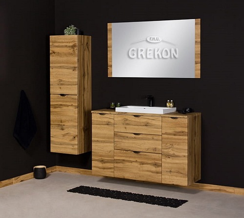 Szafka łazienkowa z umywalką nablatową dąb naturalny 120 cm Victa Gante