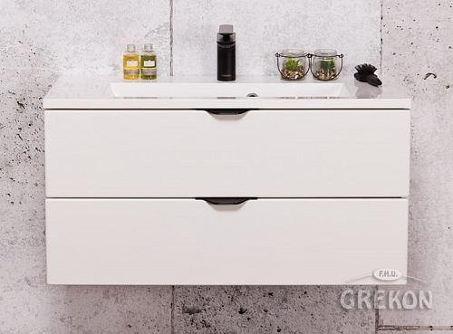 Biała szafka łazienkowa z umywalką 80 cm Victa