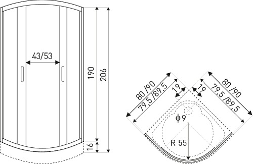 Kabina prysznicowa 80x80 półokrągła z brodzikiem Intro Kerra