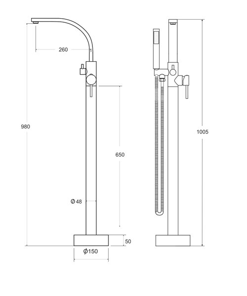 Bateria wannowa wolnostojąca złota Decco II Besco BW-DII-ZL