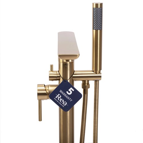 Złota szczotkowana bateria wannowa wolnostojąca Flores Rea