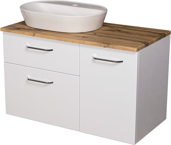 Szafka łazienkowa wisząca z umywalką nablatową i koszem 100 cm SETTO MODULO kolor biały połysk