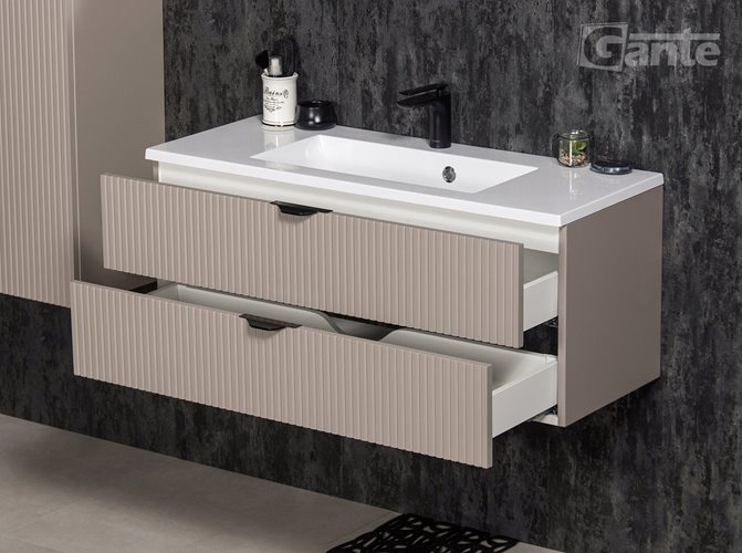 Szafka łazienkowa z lamelami wisząca z umywalką 100 cm 39/2 Victa Lamello kolor fume mat