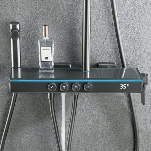 Grafitowy zestaw prysznicowy natynkowy z termostatem F19-GR LCD