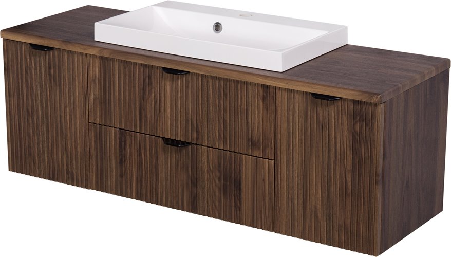 Szafka łazienkowa z lamelami wisząca z umywalką nablatową 120 cm 39/2 Victa Lamello kolor orzech