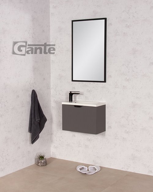 Szafka łazienkowa wisząca z umywalką szary mat 50 cm Fresco Gante