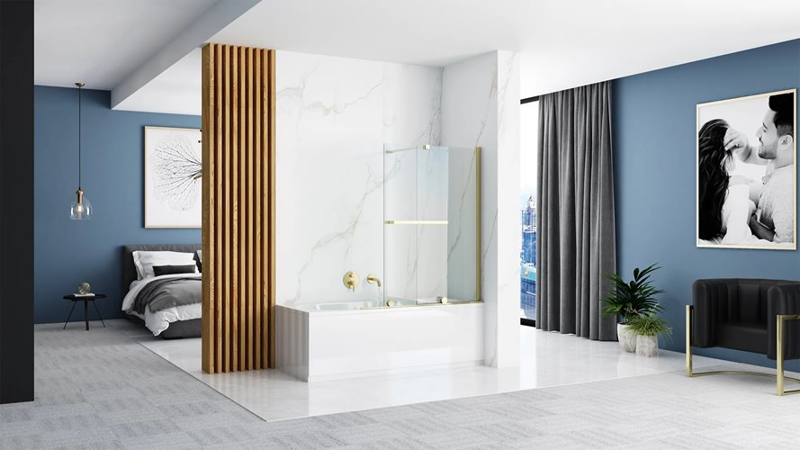Złoty parawan wannowy rozsuwany 100 cm Fabian Rea