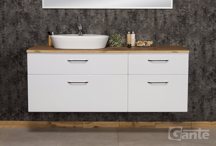 Szafka łazienkowa wisząca z umywalką nablatową 160 cm SETTO MODULO kolor biały połysk