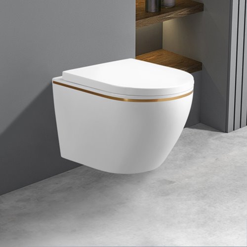 Biała miska wc wisząca złoty rant Mizu Rimless 4.0 MIZU-WH-GL-RIM-02 Hydrosan