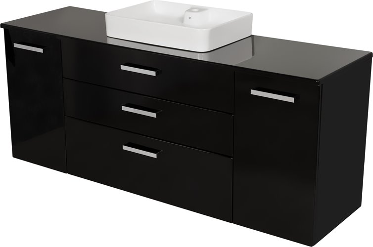 Czarna szafka wisząca z umywalką 180 cm LunaC3 seria Fokus C