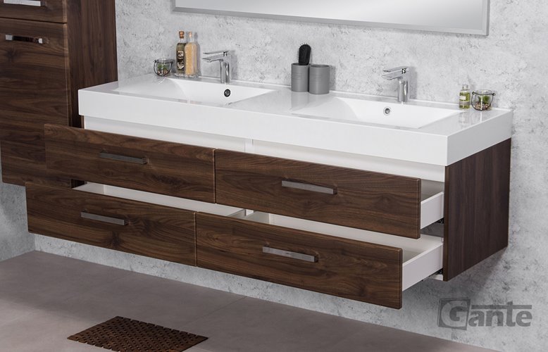 Szafka łazienkowa wisząca z umywalką 160 cm 50/4 Nela Fokus kolor orzech