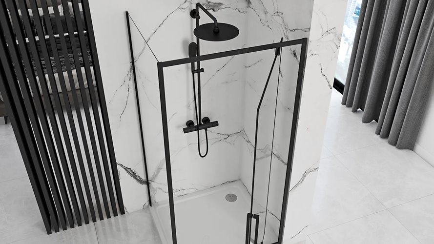 Czarna kabina prysznicowa, narożna 120x80 Rapid Swing Rea