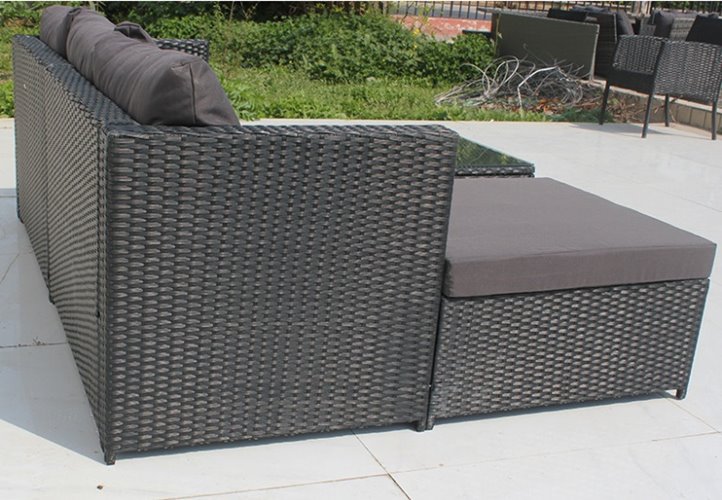 Meble ogrodowe technorattan sofa, stół, dostawka zestaw Volta