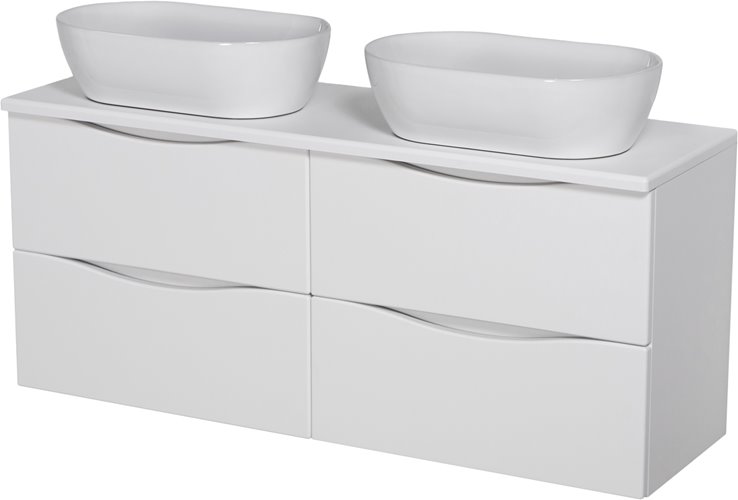 Szafka łazienkowa wisząca ONDA 120 cm biała z dwiema z umywalkami Gante