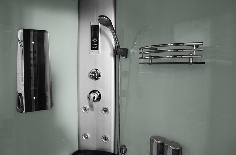 Kabina prysznicowa z hydromasażem na niskim brodziku białe ścianki 120x85 prawa MO-18220