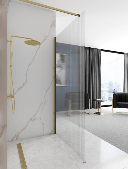 Złota szczotkowana ścianka prysznicowa walk-in 90 cm Aero Intimo Rea