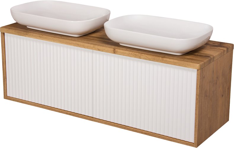 Szafka łazienkowa wisząca z umywalkami dąb naturalny/biały mat 140 cm Venus Gante