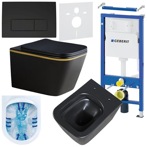 Zestaw podtynkowy stelaż GEBERIT DUOFIX + miska RAIN-MTB-GL-RIM-03 + przycisk DELTA 50 czarny mat