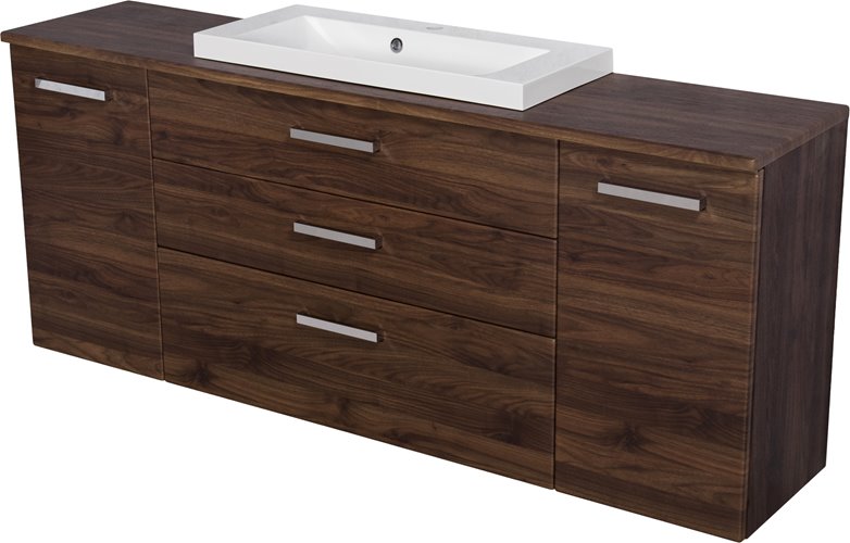 Szafka łazienkowa wisząca z umywalką nablatową 180 cm 39/3 Fokus kolor orzech