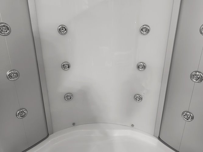 Duża kabino wanna z sauną Spa i hydromasażem białe ściany 150x150 cm MO-08150BS