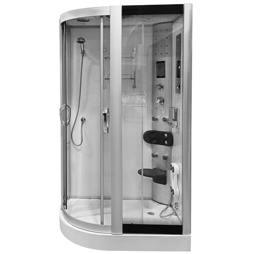 Biała kabina prysznicowa z hydromasażem na niskim brodziku 120x85 lewa MO-09914LB