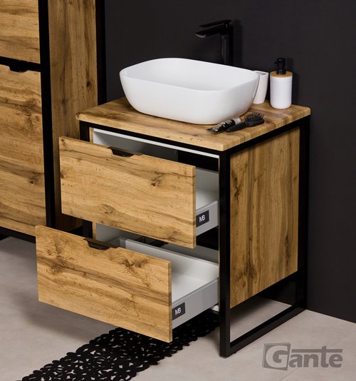 Szafka stojąca z białą umywalką styl loftowy 60 cm seria New York