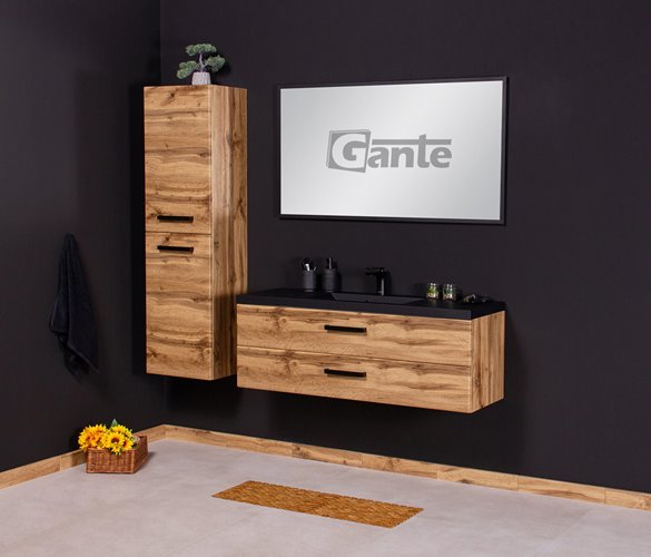 Szafka wisząca z czarną matową umywalką 120 cm kolor dąb naturalny S2 seria Fokus Loft Gante