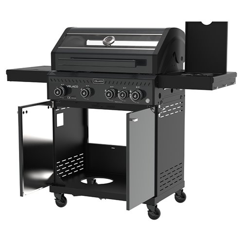 Grill gazowy ZEUS-C kolor czarny ruszt żeliwny moc 14,5 kW + pokrowiec + palnik boczny + LED