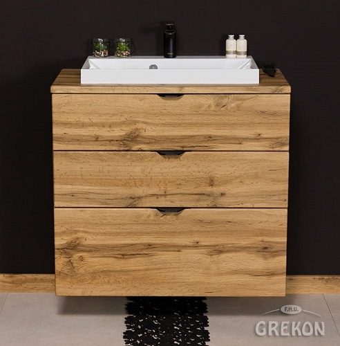 Szafka łazienkowa z umywalką nablatową dąb naturalny 80 cm Victa Gante
