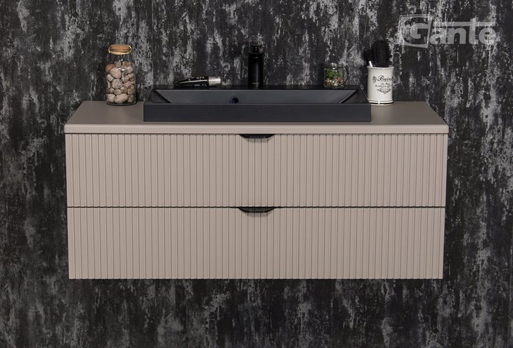 Szafka łazienkowa z lamelami wisząca z czarną nablatową umywalką 100 cm 39/2 Victa Lamello kolor fume mat