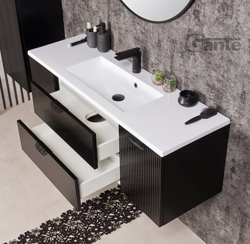 Szafka łazienkowa z umywalką wisząca szklane fronty czarny mat 120 cm Bravia Gante