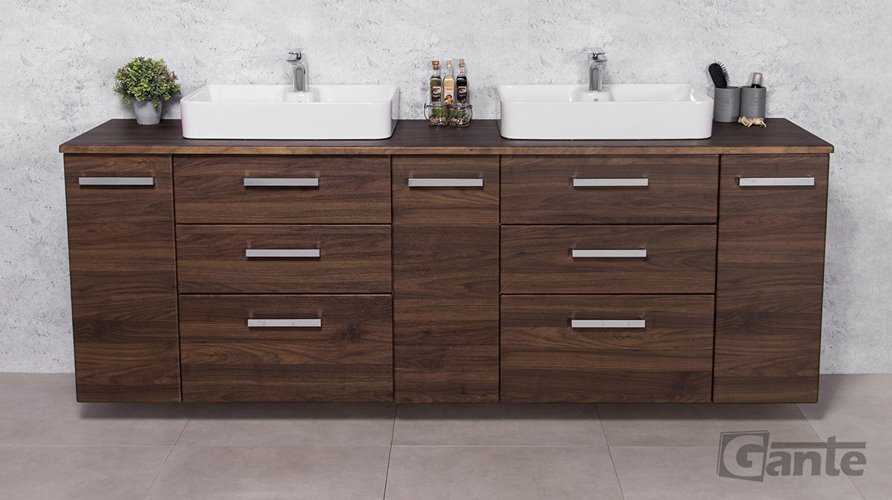 Szafka łazienkowa wisząca z umywalką nablatową 210 cm 50/3 Fokus kolor orzech