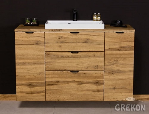 Szafka łazienkowa z umywalką nablatową dąb naturalny 120 cm Victa Gante