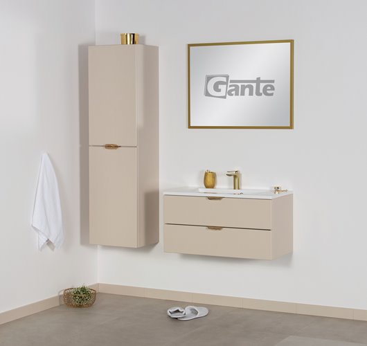 Piaskowa szafka łazienkowa wisząca z umywalką złoty uchwyt 80 cm Magnolia