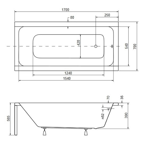 Wanna prostokątna 170 cm Modern Besco