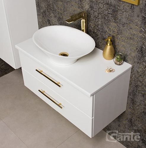 Szafka wisząca biały mat z umywalką nablatową 80 cm Belli Gold Gante