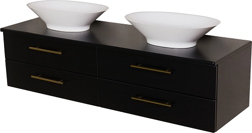 Szafka łazienkowa wisząca 160 cm czarny mat z dwiema umywalkami Belli Gold Gante
