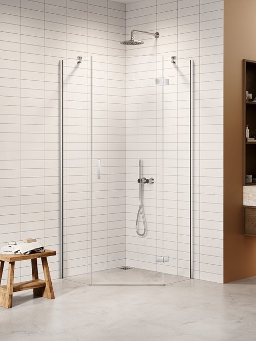 Kabina prysznicowa pięciokątna prawa drzwi uchylne kolor chrom 80x80 cm K-3686 New Trendy Nesta Chrome